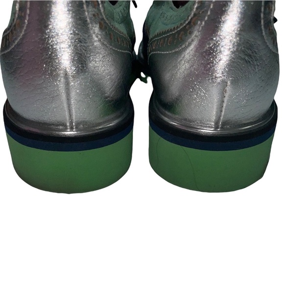 POLLINI Lace-up Leather Blue Green Silver Loafers Size 7 - Picture 3 of 7